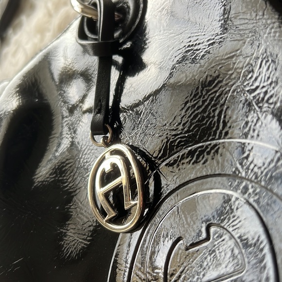 Etienne Aigner Patent Leather Signature Embossed Handbag Purse Black - Picture 2 of 11